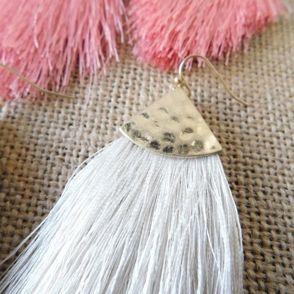 TWO pairs cute pink cream gold tassel earrings - Picture 4 of 5